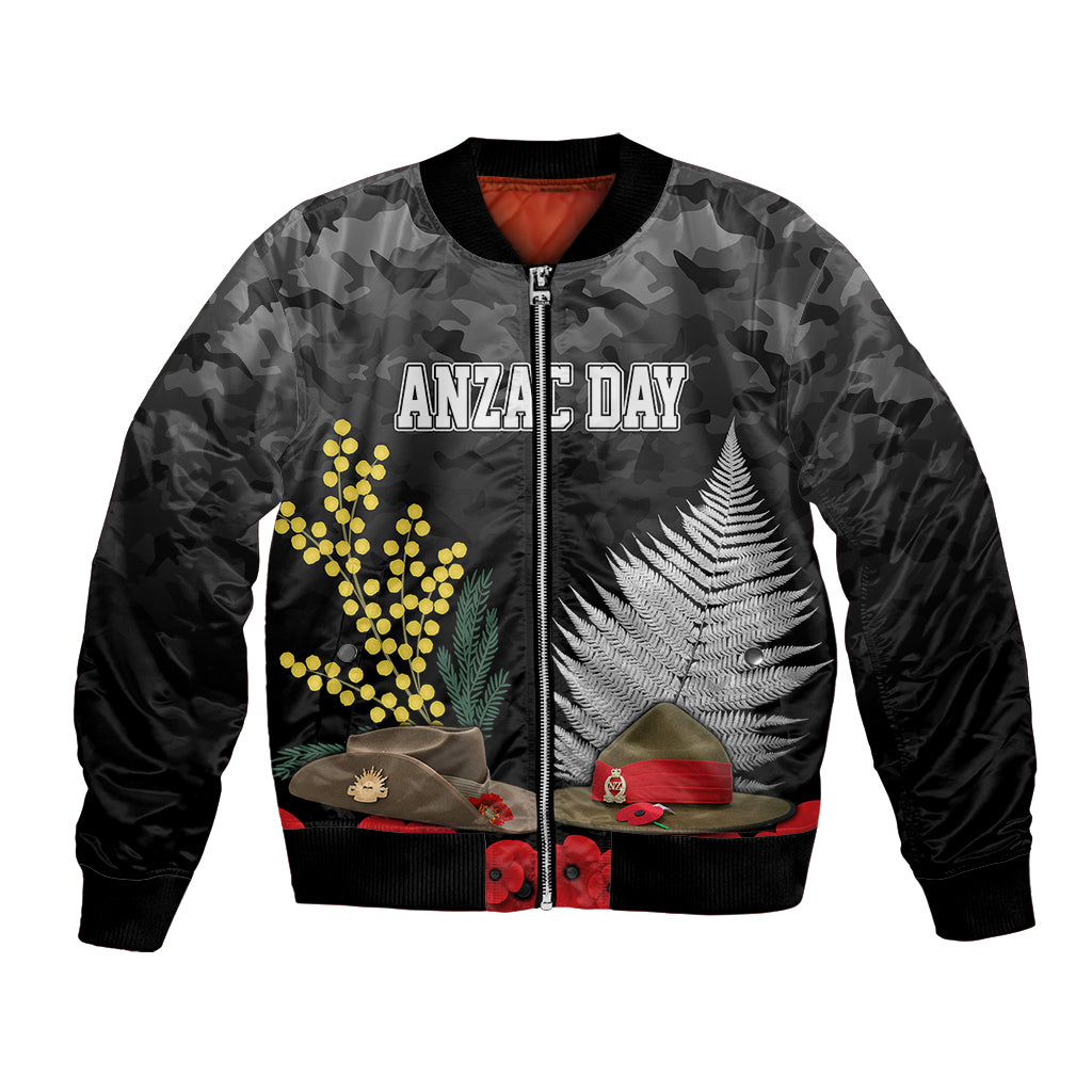 ANZAC DAY Bomber Jacket Camo Style - Slouch Hats Mix Silver Fern Golden Wattle - Vibe Hoodie Shop