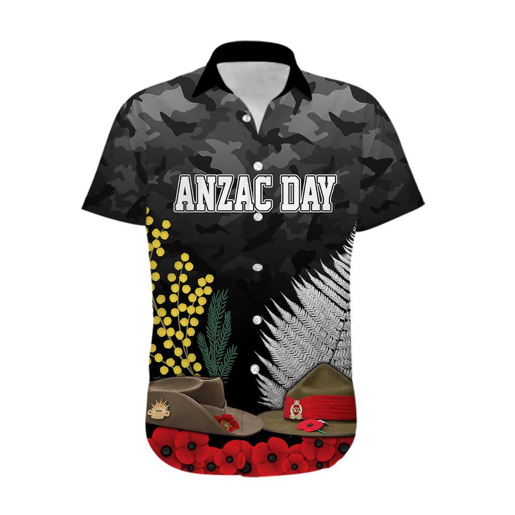 ANZAC DAY Hawaiian Shirt Camo Style - Slouch Hats Mix Silver Fern Golden Wattle - Vibe Hoodie Shop