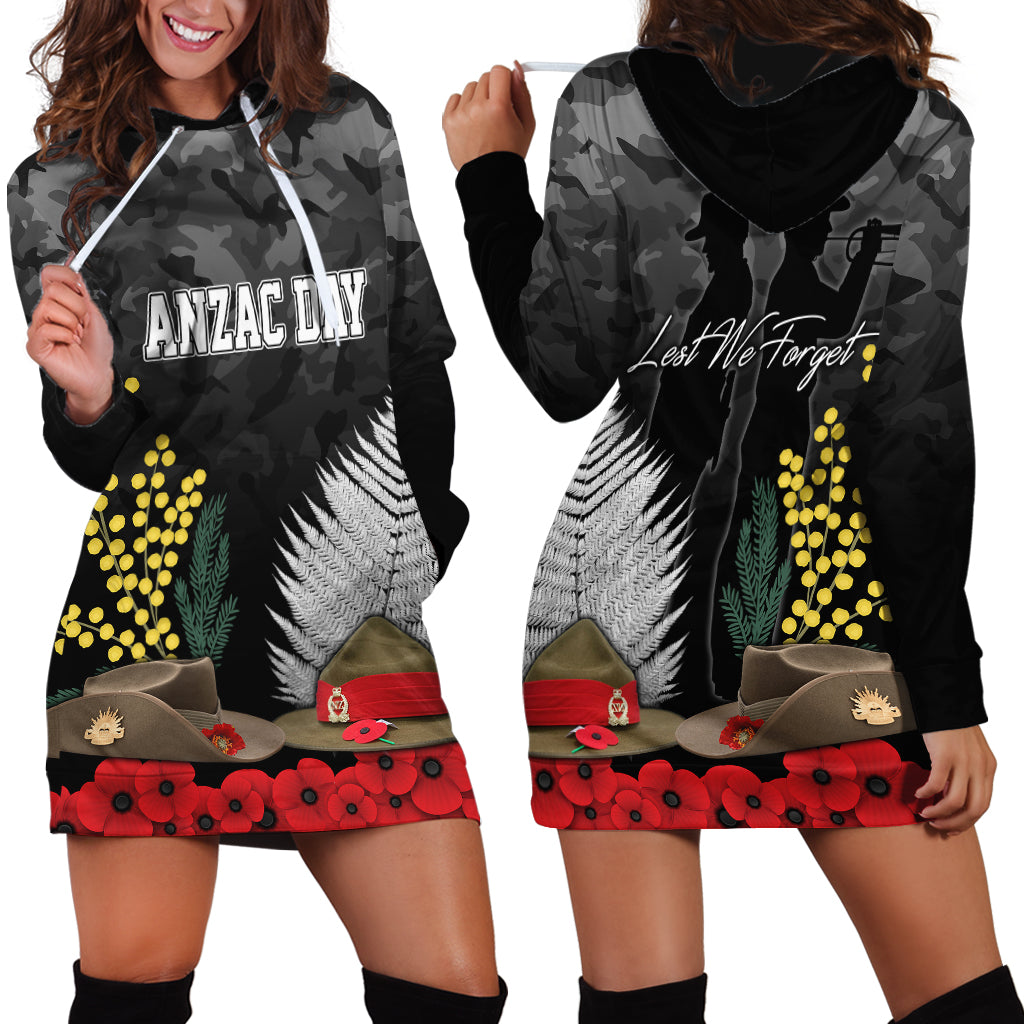 ANZAC DAY Hoodie Dress Camo Style - Slouch Hats Mix Silver Fern Golden Wattle - Vibe Hoodie Shop