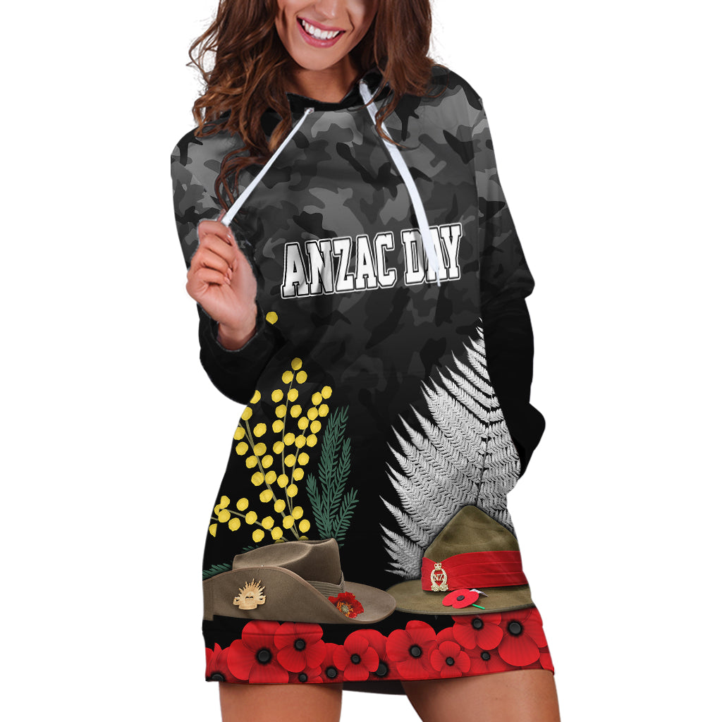 ANZAC DAY Hoodie Dress Camo Style - Slouch Hats Mix Silver Fern Golden Wattle - Vibe Hoodie Shop