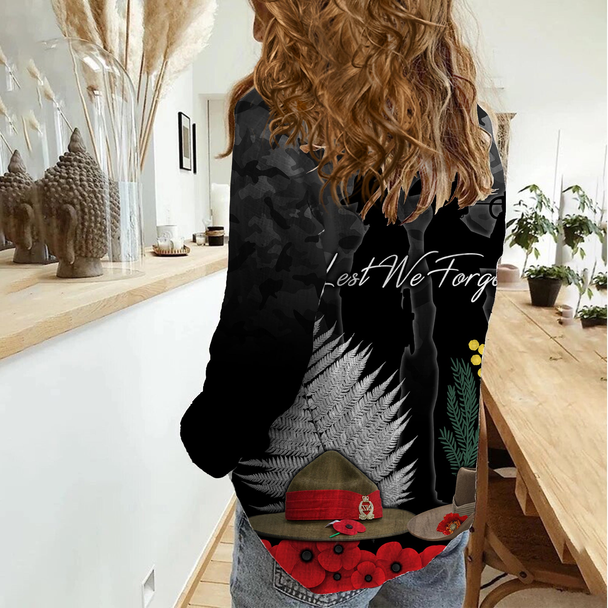 ANZAC DAY Women Casual Shirt Camo Style - Slouch Hats Mix Silver Fern Golden Wattle - Vibe Hoodie Shop