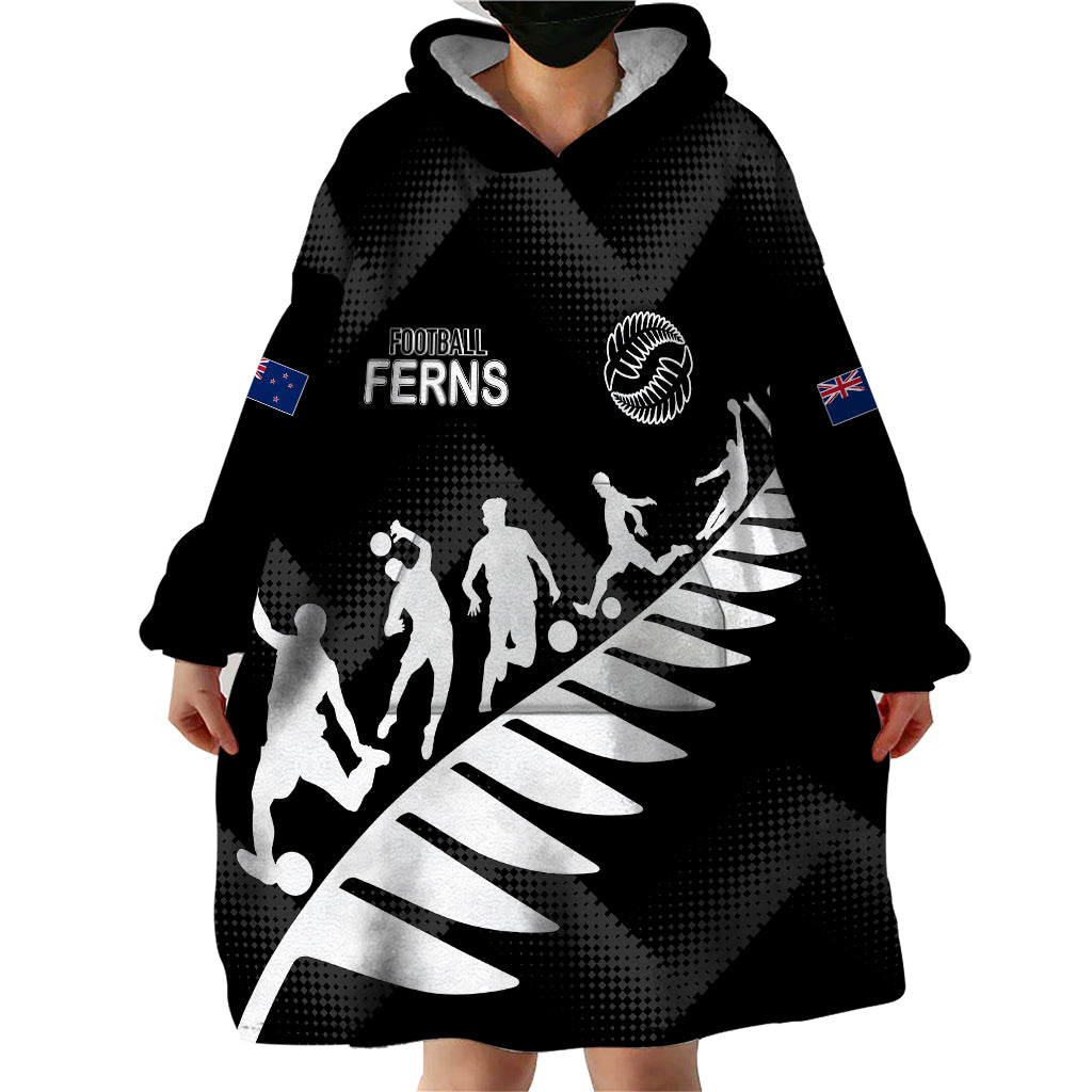 Personalised New Zealand Football Ferns Wearable Blanket Hoodie Women World Cup 2023 Sporty Vibes - Vibe Hoodie Shop