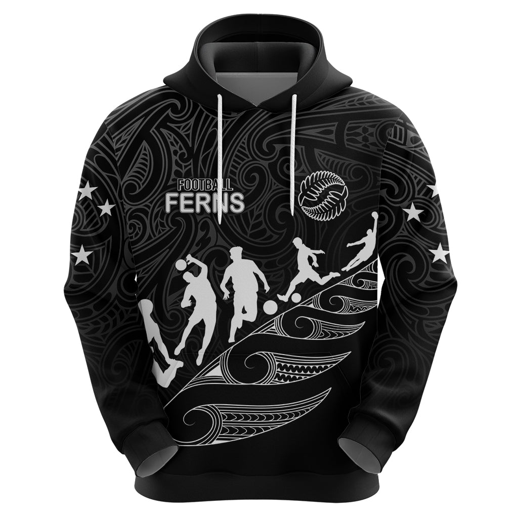 Personalised New Zealand Football Ferns Hoodie Women World Cup 2023 Tribal Koru Pattern LT7 - Vibe Hoodie Shop