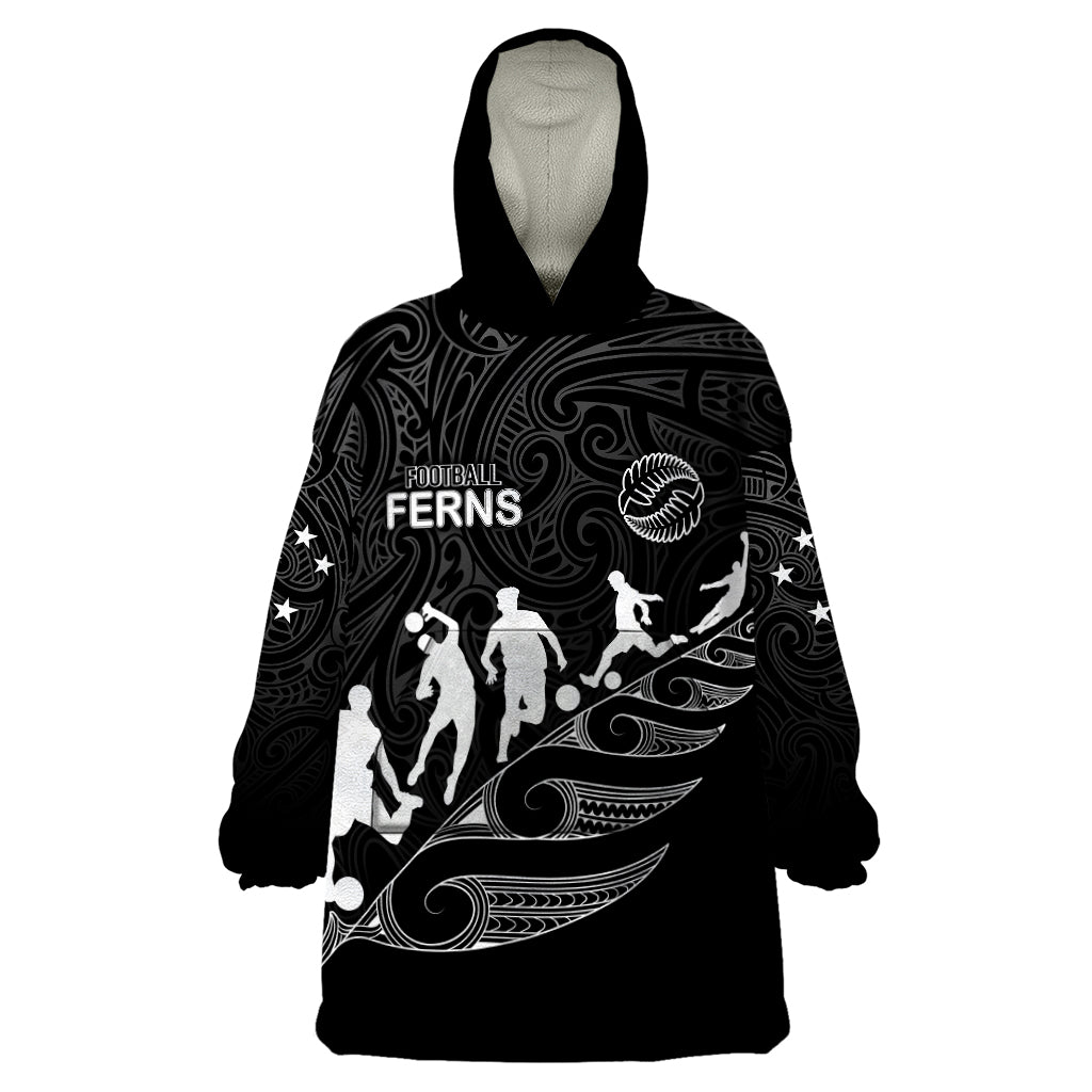 Personalised New Zealand Football Ferns Wearable Blanket Hoodie Women World Cup 2023 Tribal Koru Pattern - Vibe Hoodie Shop