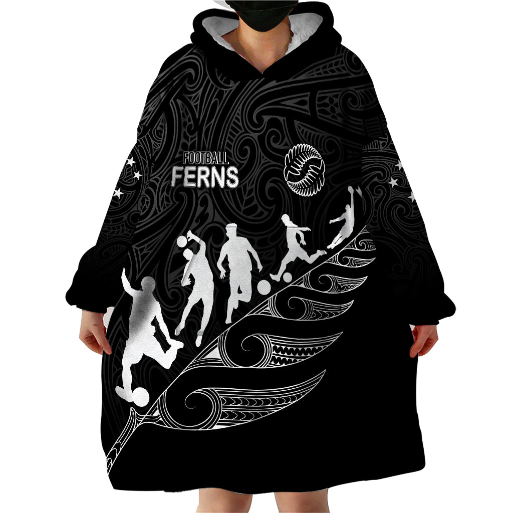 Personalised New Zealand Football Ferns Wearable Blanket Hoodie Women World Cup 2023 Tribal Koru Pattern - Vibe Hoodie Shop