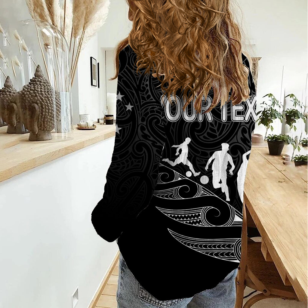 Personalised New Zealand Football Ferns Women Casual Shirt Women World Cup 2023 Tribal Koru Pattern - Vibe Hoodie Shop