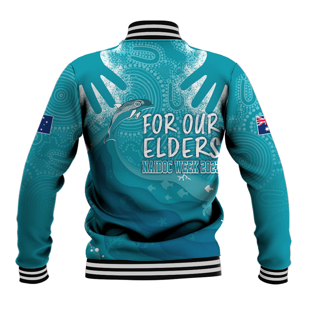 NAIDOC Week 2023 Baseball Jacket For Our Elders Torres Strait Dolphin Aboriginal Dot Arts - Vibe Hoodie Shop