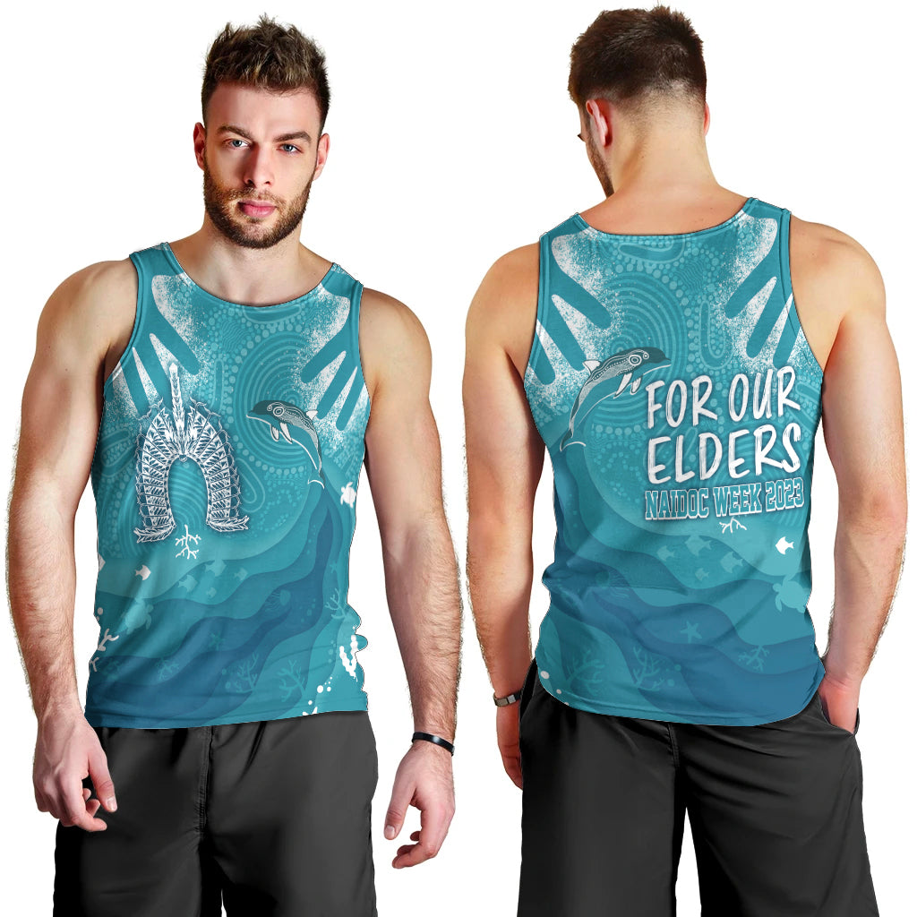 NAIDOC Week 2023 Men Tank Top For Our Elders Torres Strait Dolphin Aboriginal Dot Arts - Vibe Hoodie Shop