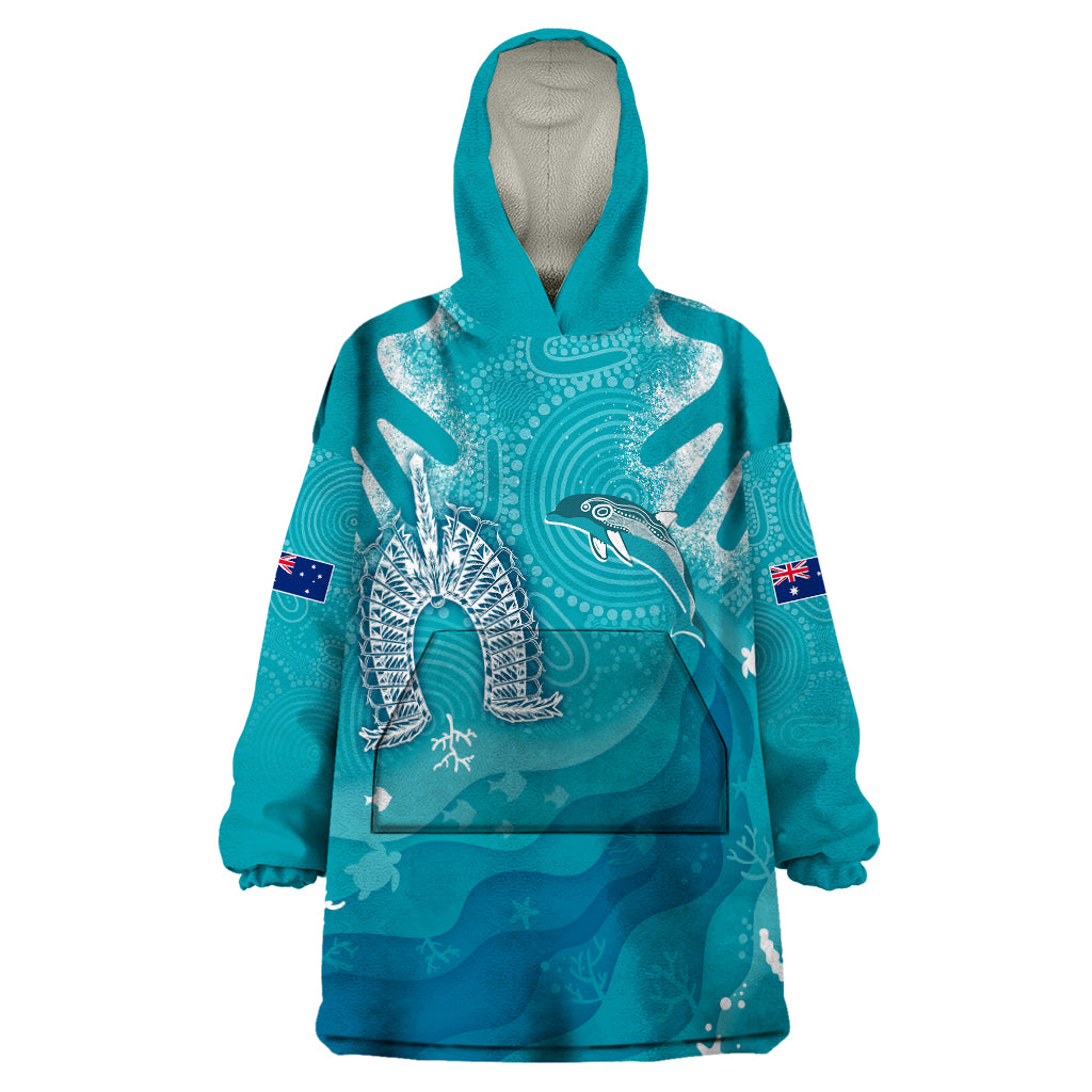 NAIDOC Week 2023 Wearable Blanket Hoodie For Our Elders Torres Strait Dolphin Aboriginal Dot Arts - Vibe Hoodie Shop