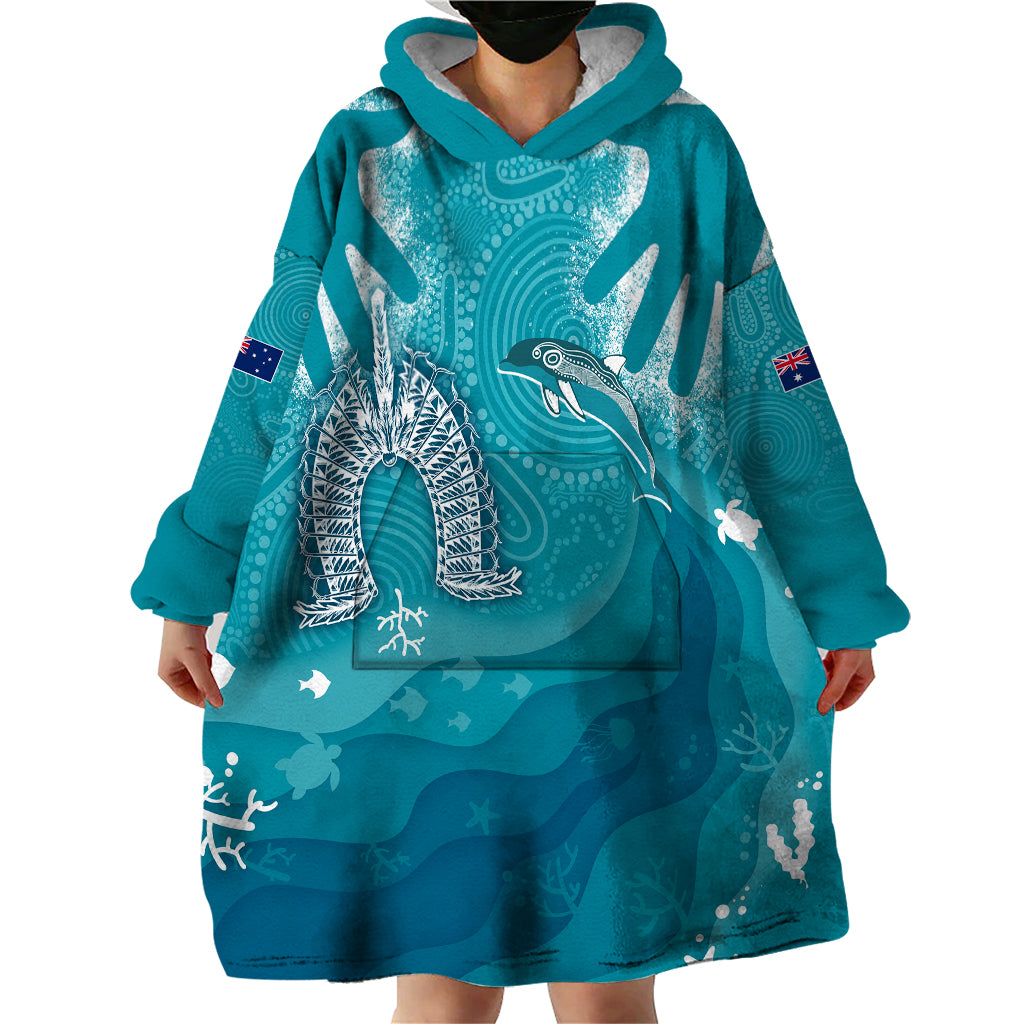 NAIDOC Week 2023 Wearable Blanket Hoodie For Our Elders Torres Strait Dolphin Aboriginal Dot Arts - Vibe Hoodie Shop