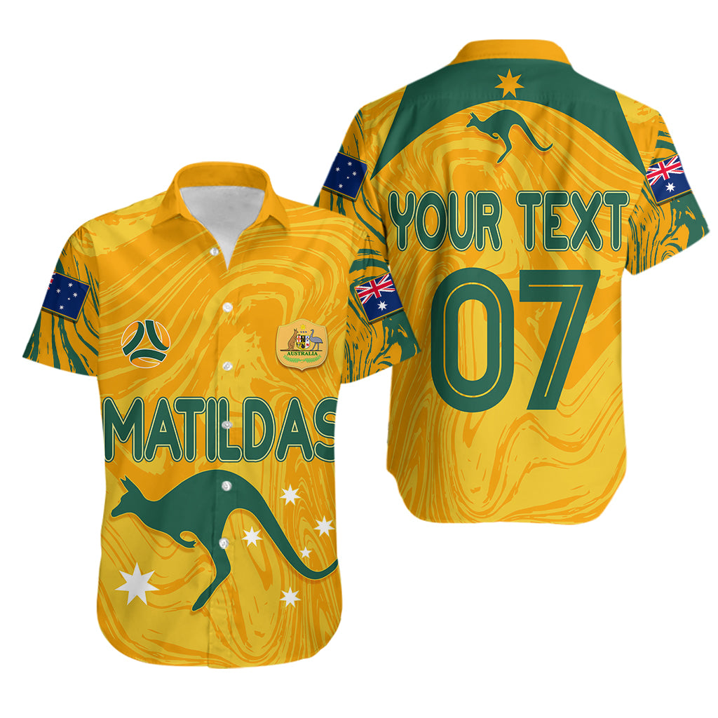 Personalised Aussie Matildas Hawaiian Shirt 2023 Women World Cup Marble Patterns - Vibe Hoodie Shop