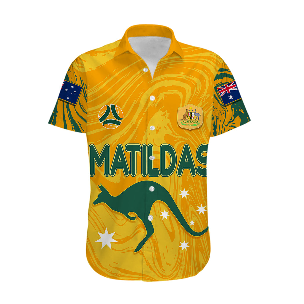 Personalised Aussie Matildas Hawaiian Shirt 2023 Women World Cup Marble Patterns - Vibe Hoodie Shop