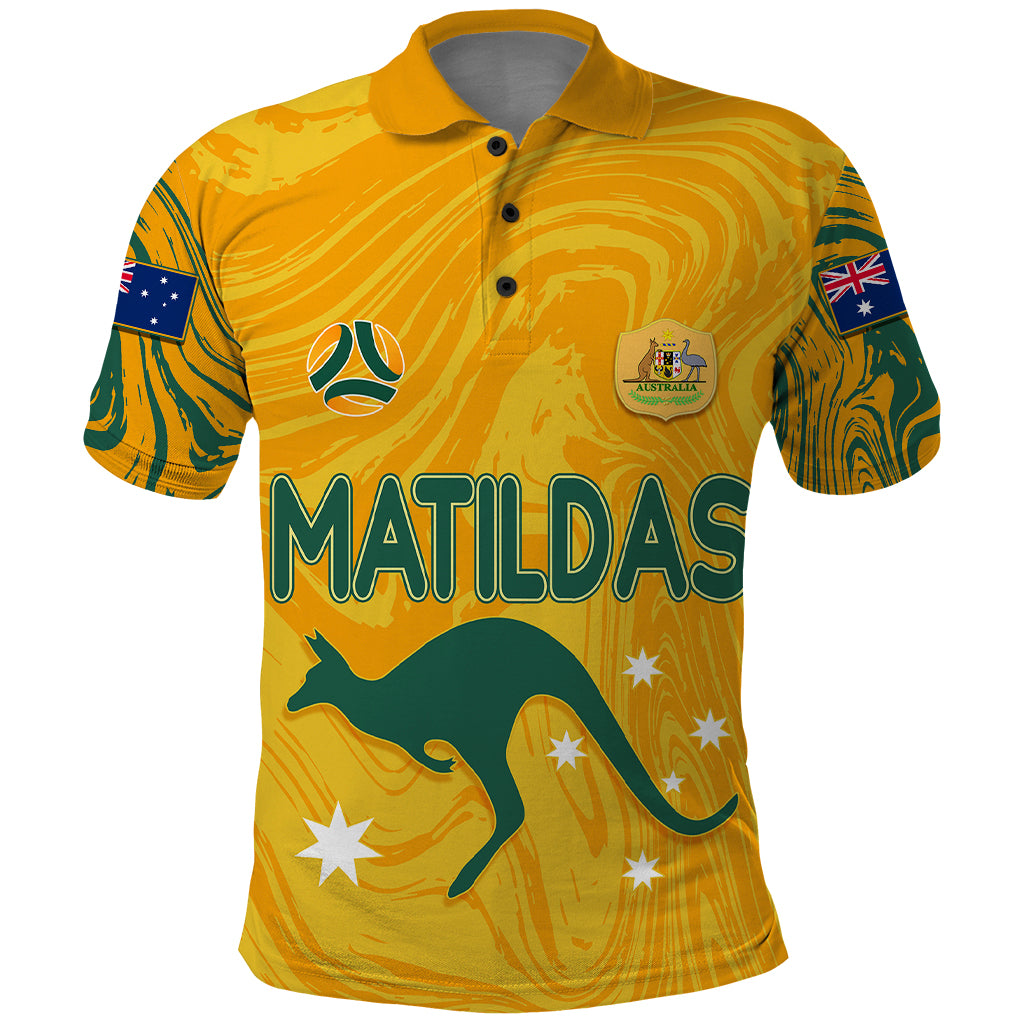 Personalised Aussie Matildas Polo Shirt 2023 Women World Cup Marble Patterns - Vibe Hoodie Shop