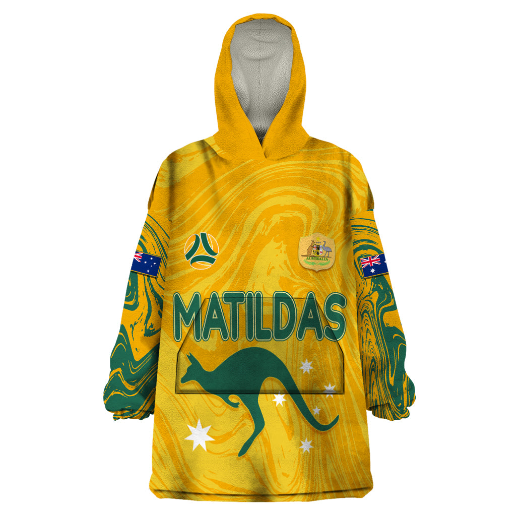 Personalised Aussie Matildas Wearable Blanket Hoodie 2023 Women World Cup Marble Patterns - Vibe Hoodie Shop