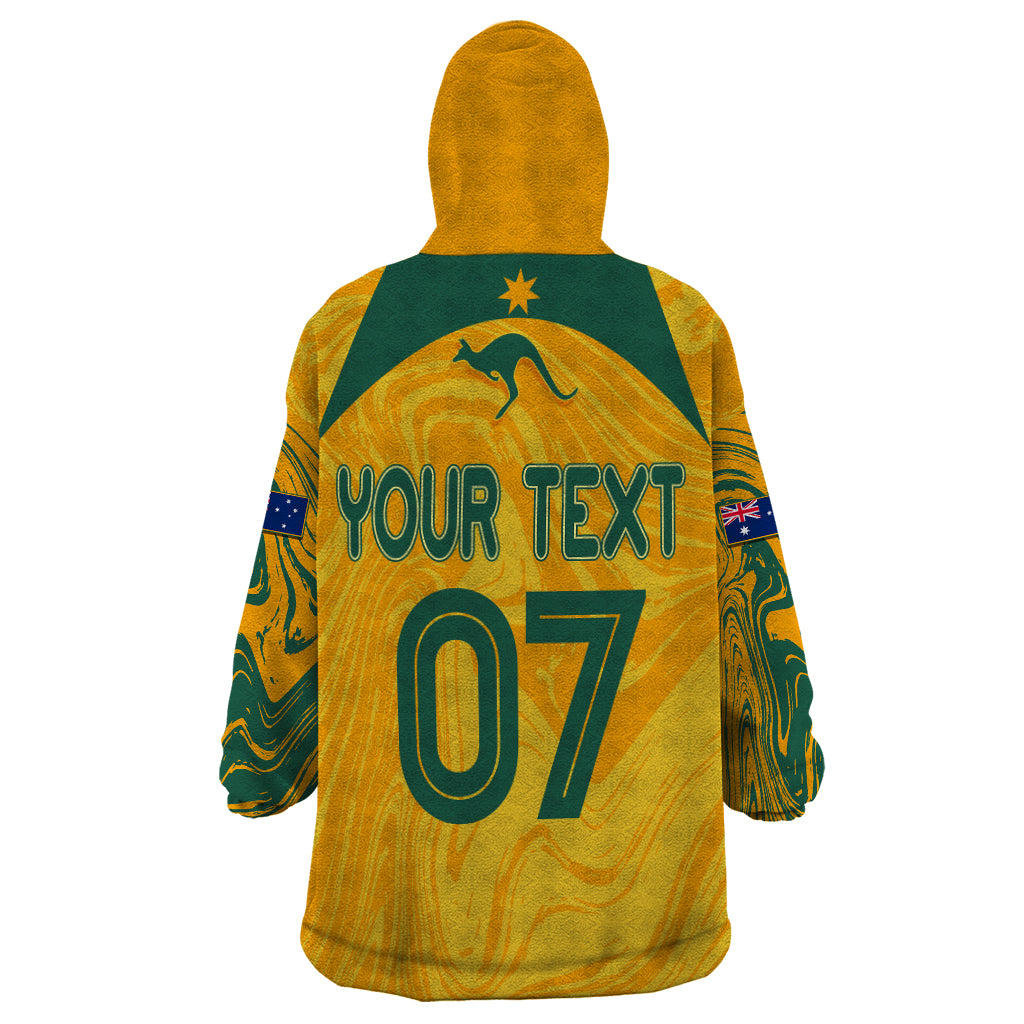 Personalised Aussie Matildas Wearable Blanket Hoodie 2023 Women World Cup Marble Patterns - Vibe Hoodie Shop