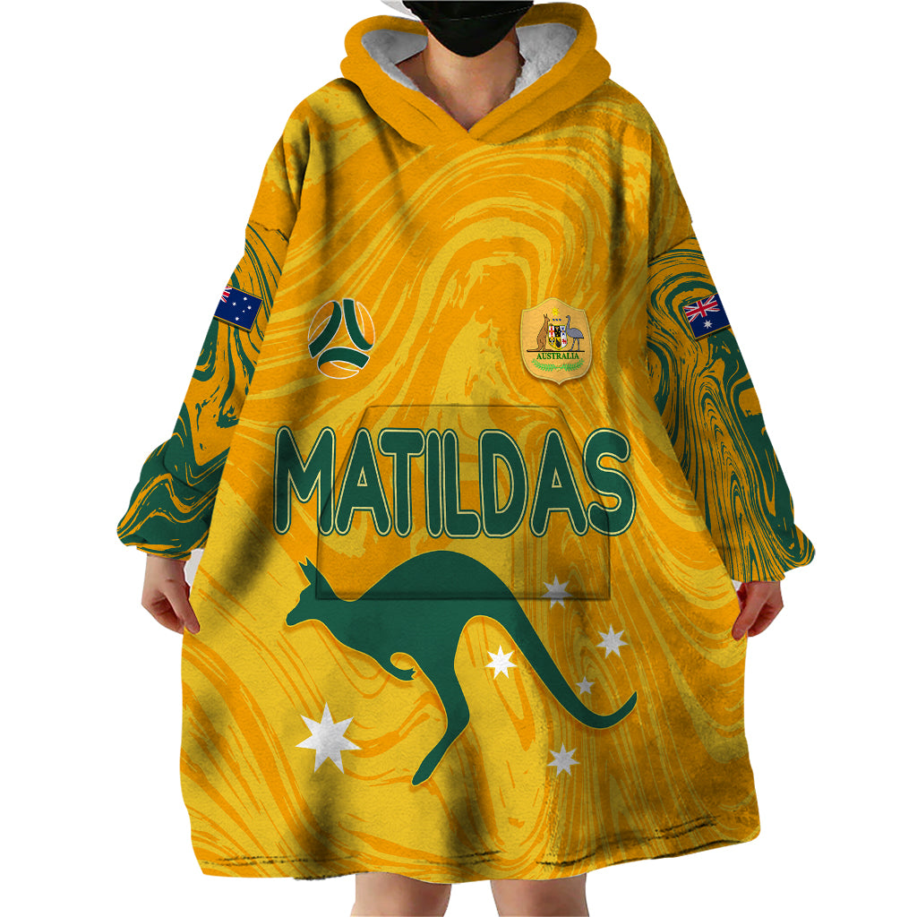 Personalised Aussie Matildas Wearable Blanket Hoodie 2023 Women World Cup Marble Patterns - Vibe Hoodie Shop