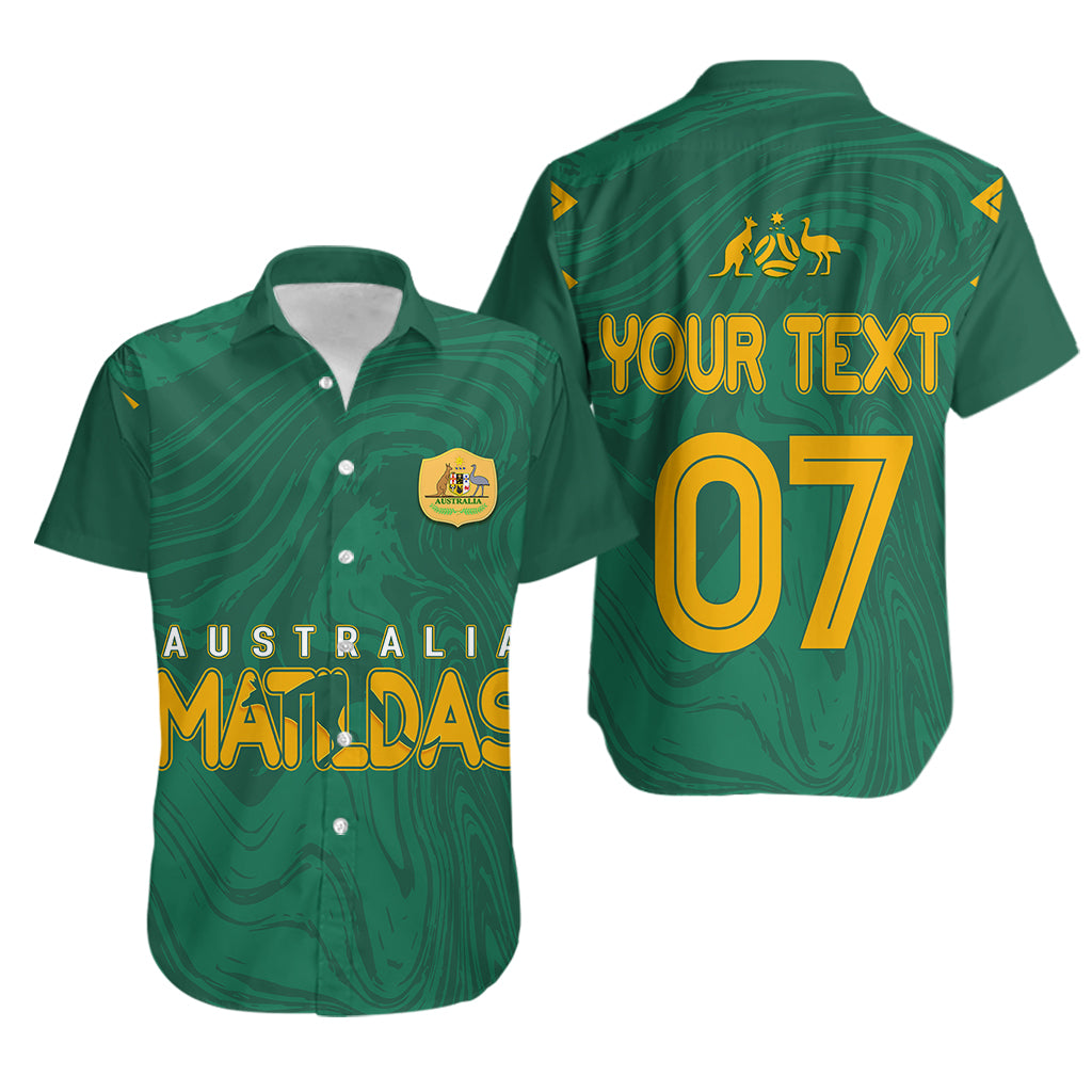 Personalised Aussie Matildas Hawaiian Shirt 2023 Women World Cup Marble Patterns - Green - Vibe Hoodie Shop