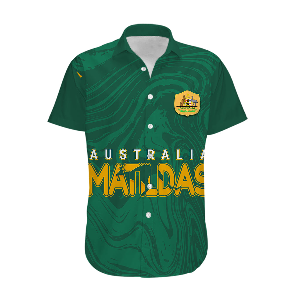 Personalised Aussie Matildas Hawaiian Shirt 2023 Women World Cup Marble Patterns - Green - Vibe Hoodie Shop