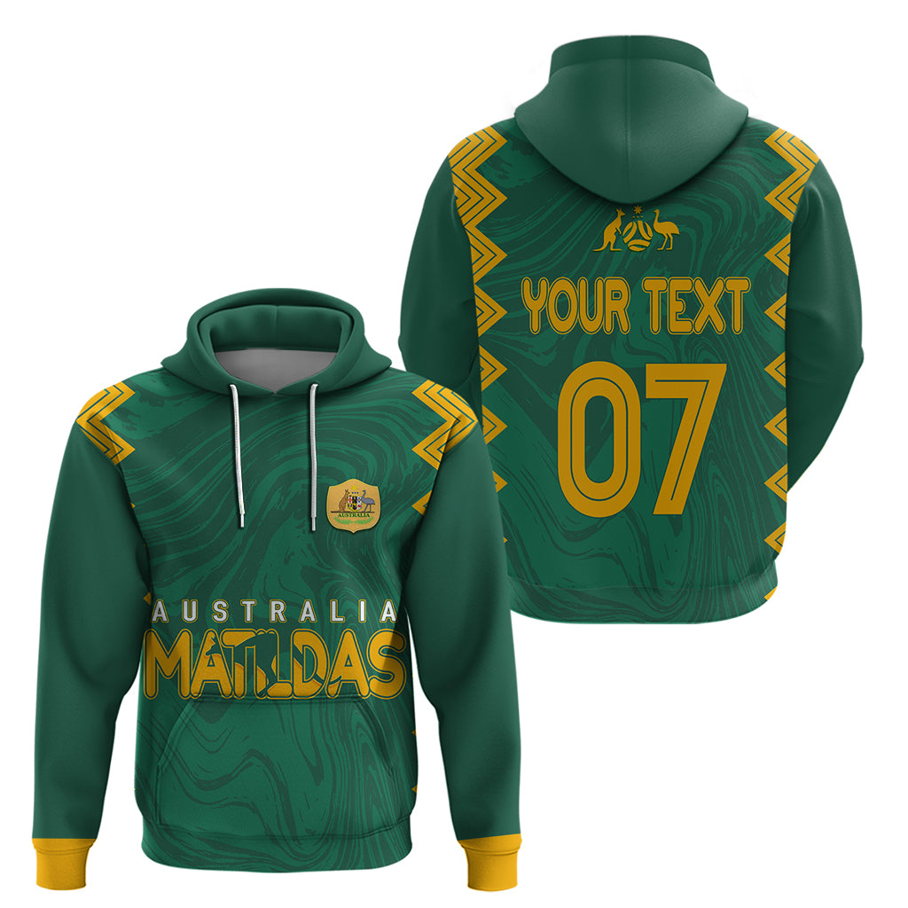 Personalised Aussie Matildas Hoodie 2023 Women World Cup Marble Patterns - Green LT7 - Vibe Hoodie Shop