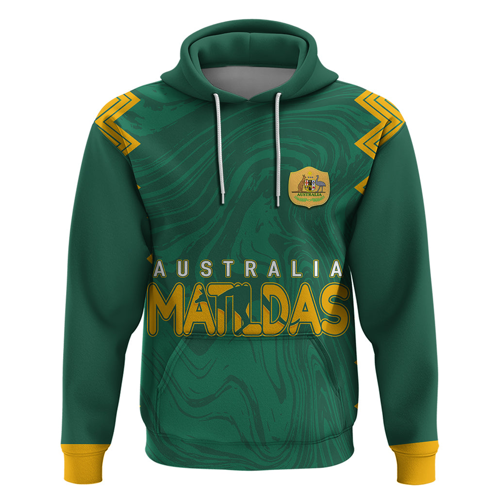 Personalised Aussie Matildas Hoodie 2023 Women World Cup Marble Patterns - Green LT7 - Vibe Hoodie Shop