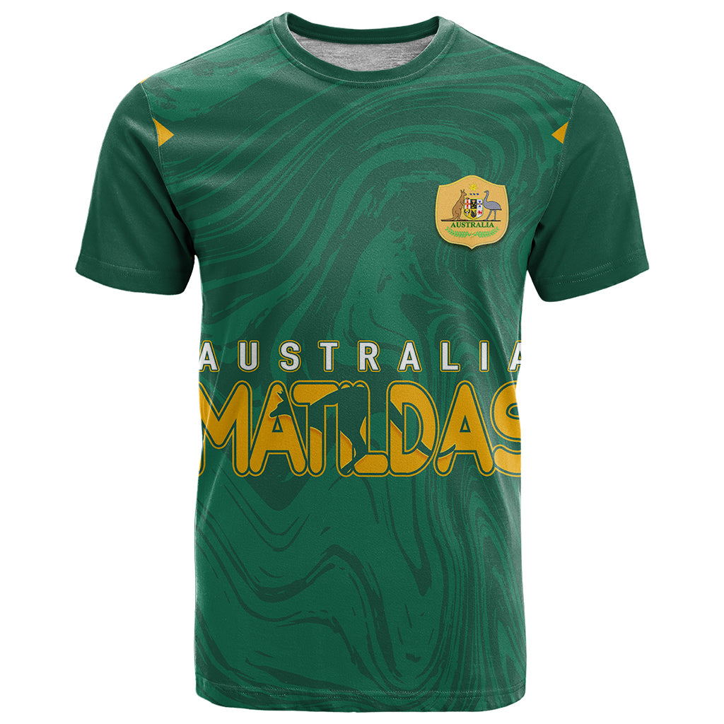 Personalised Aussie Matildas T Shirt 2023 Women World Cup Marble Patterns - Green - Vibe Hoodie Shop