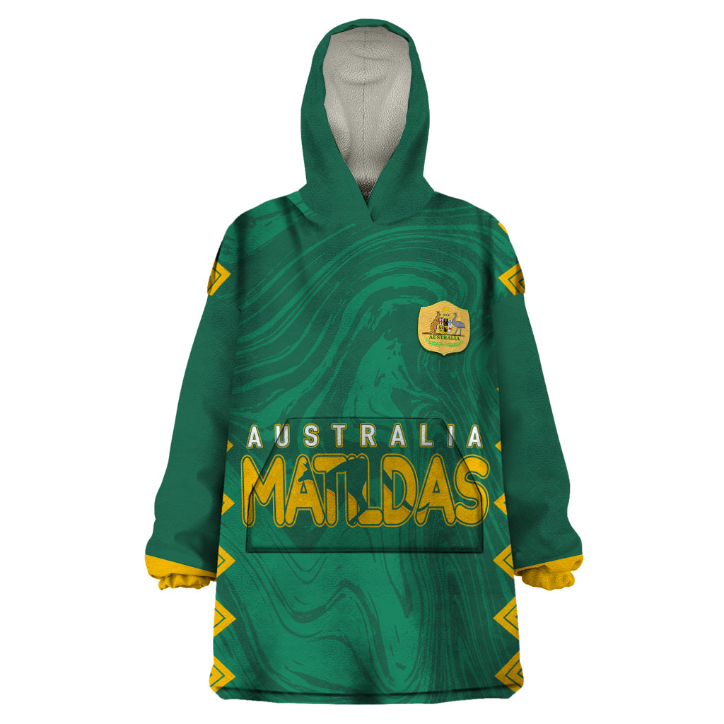 Personalised Aussie Matildas Wearable Blanket Hoodie 2023 Women World Cup Marble Patterns - Green - Vibe Hoodie Shop