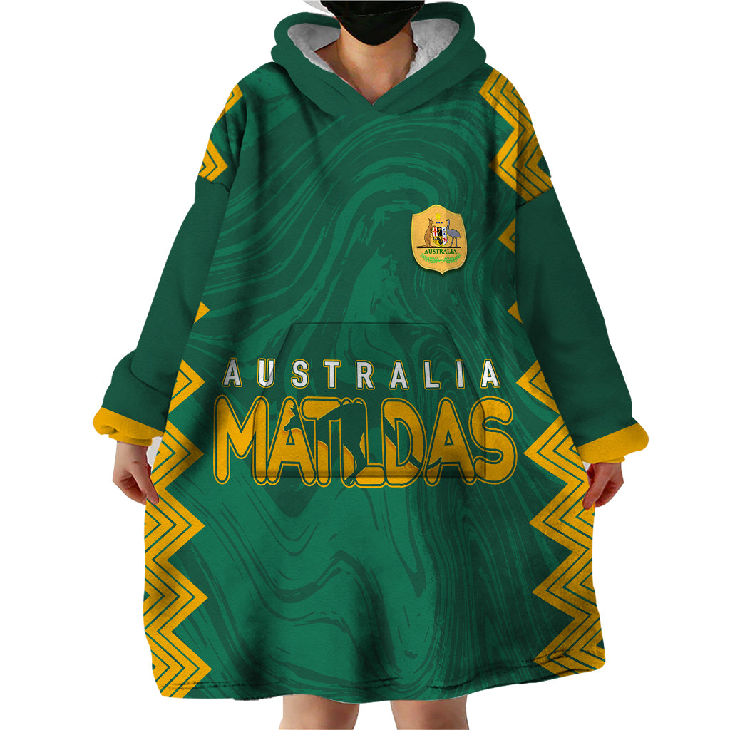 Personalised Aussie Matildas Wearable Blanket Hoodie 2023 Women World Cup Marble Patterns - Green - Vibe Hoodie Shop