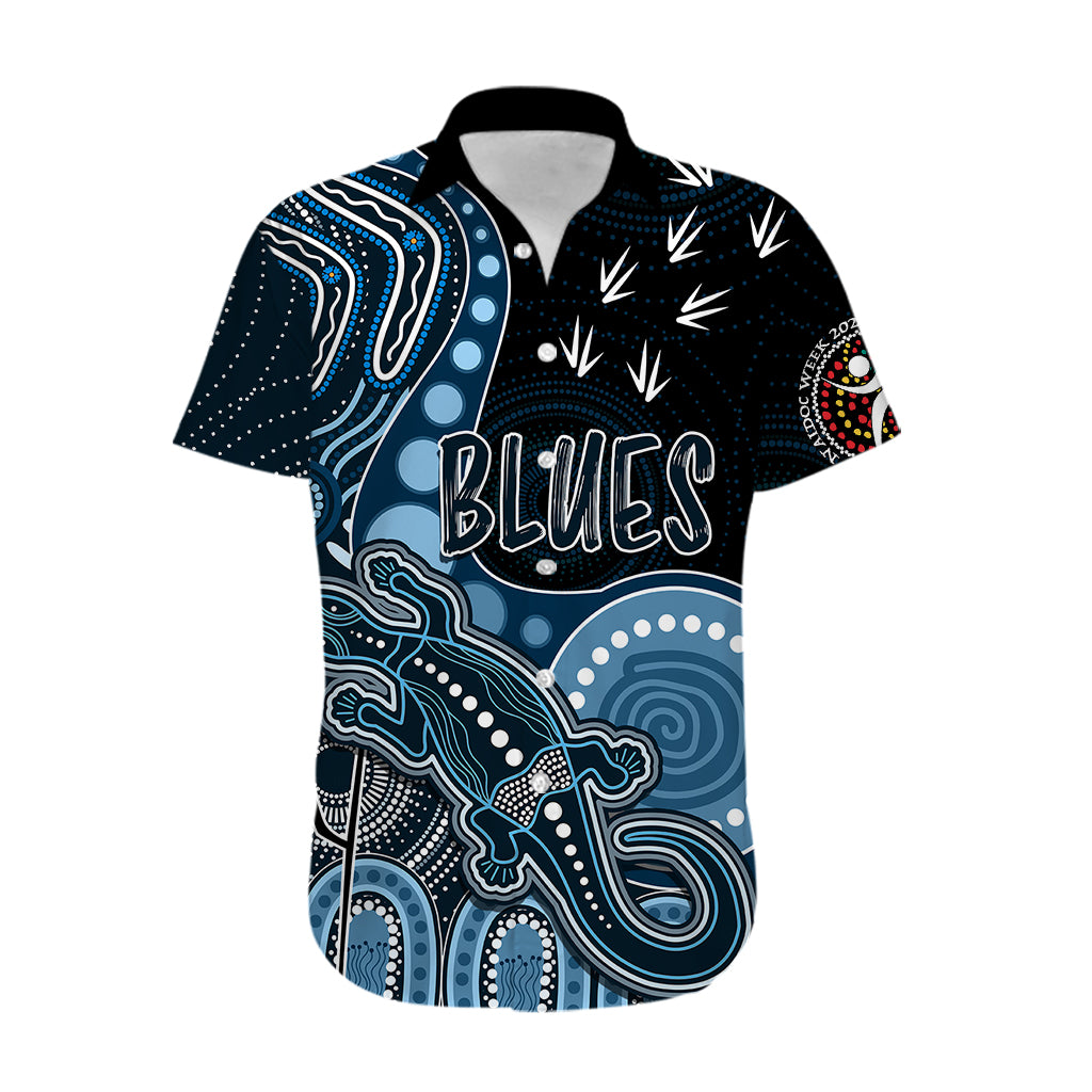 Personalised NAIDOC Week 2023 AFL Blues Hawaiian Shirt Aboriginal Dot Art Lizard Mix Boomerang - Vibe Hoodie Shop