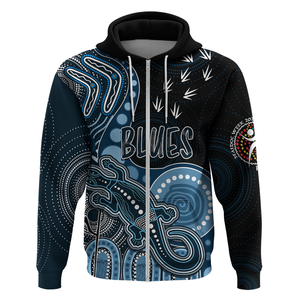 Personalised NAIDOC Week 2023 AFL Blues Hoodie Aboriginal Dot Art Lizard Mix Boomerang LT7 - Vibe Hoodie Shop