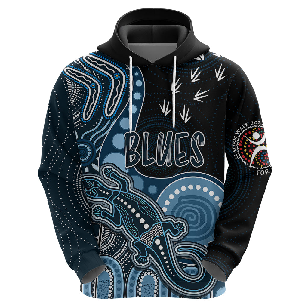 Personalised NAIDOC Week 2023 AFL Blues Hoodie Aboriginal Dot Art Lizard Mix Boomerang LT7 - Vibe Hoodie Shop
