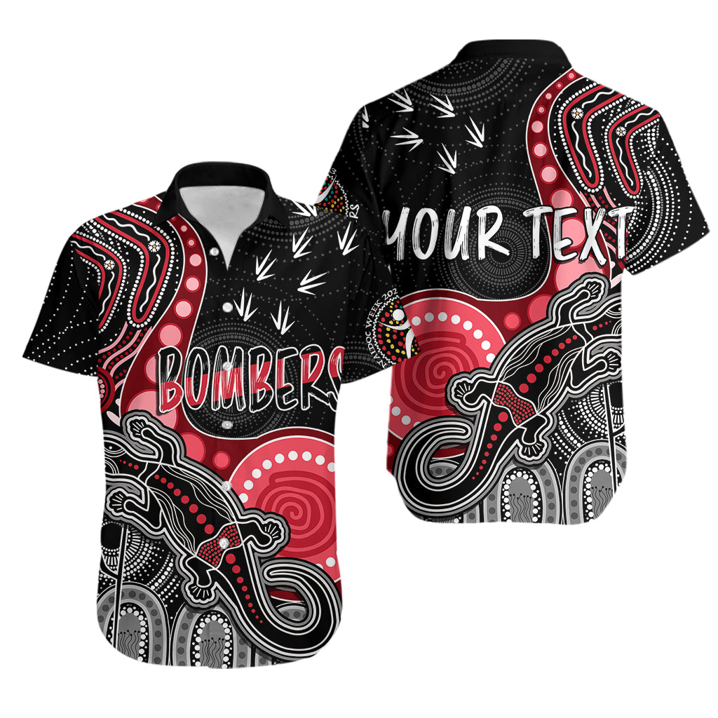 Personalised NAIDOC Week 2023 AFL Bombers Hawaiian Shirt Aboriginal Dot Art Lizard Mix Boomerang - Vibe Hoodie Shop