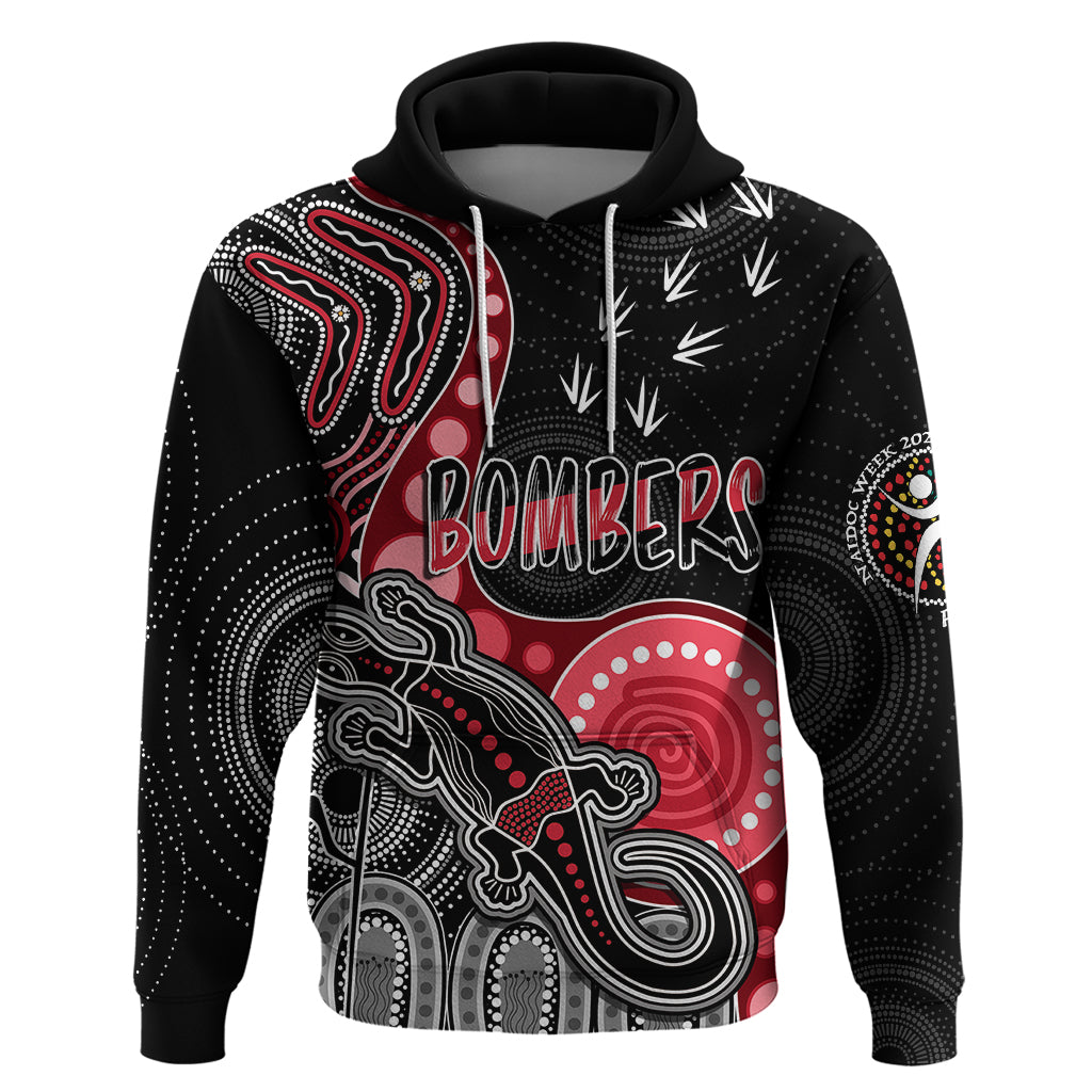 Personalised NAIDOC Week 2023 AFL Bombers Hoodie Aboriginal Dot Art Lizard Mix Boomerang LT7 - Vibe Hoodie Shop