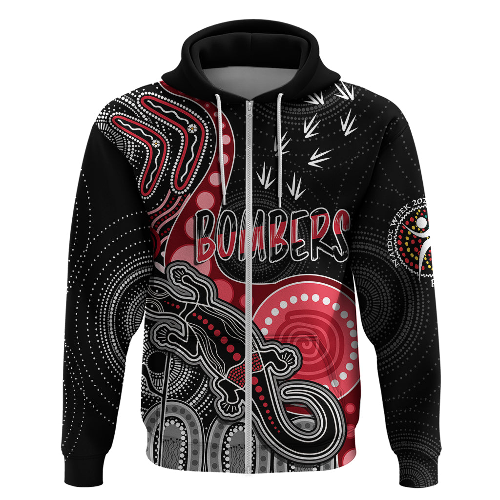 Personalised NAIDOC Week 2023 AFL Bombers Hoodie Aboriginal Dot Art Lizard Mix Boomerang LT7 - Vibe Hoodie Shop