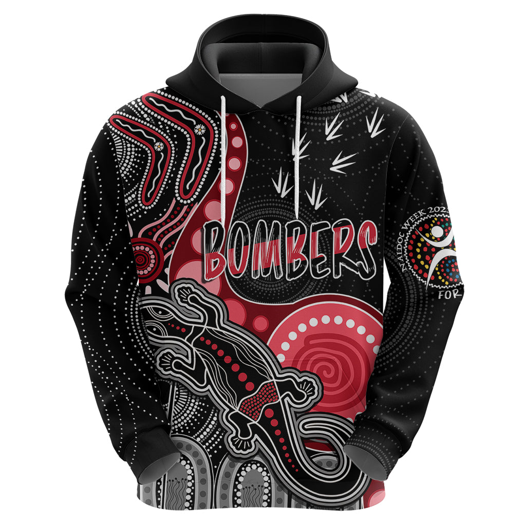 Personalised NAIDOC Week 2023 AFL Bombers Hoodie Aboriginal Dot Art Lizard Mix Boomerang LT7 - Vibe Hoodie Shop