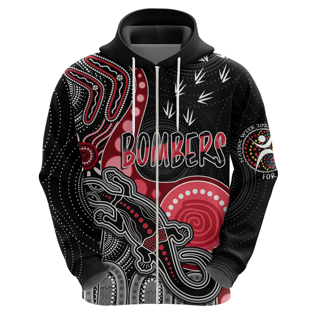 Personalised NAIDOC Week 2023 AFL Bombers Hoodie Aboriginal Dot Art Lizard Mix Boomerang LT7 - Vibe Hoodie Shop