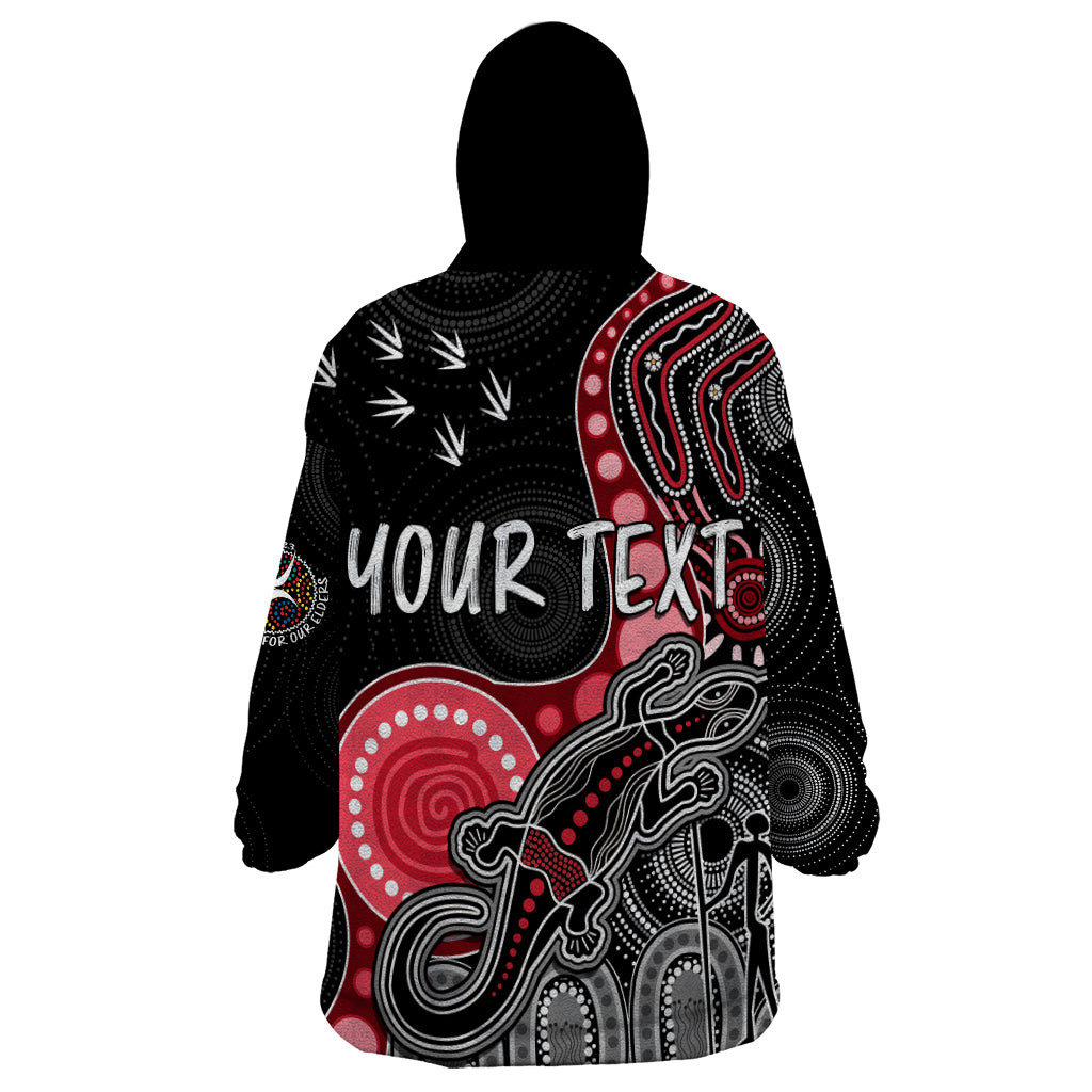 Personalised NAIDOC Week 2023 AFL Bombers Wearable Blanket Hoodie Aboriginal Dot Art Lizard Mix Boomerang - Vibe Hoodie Shop