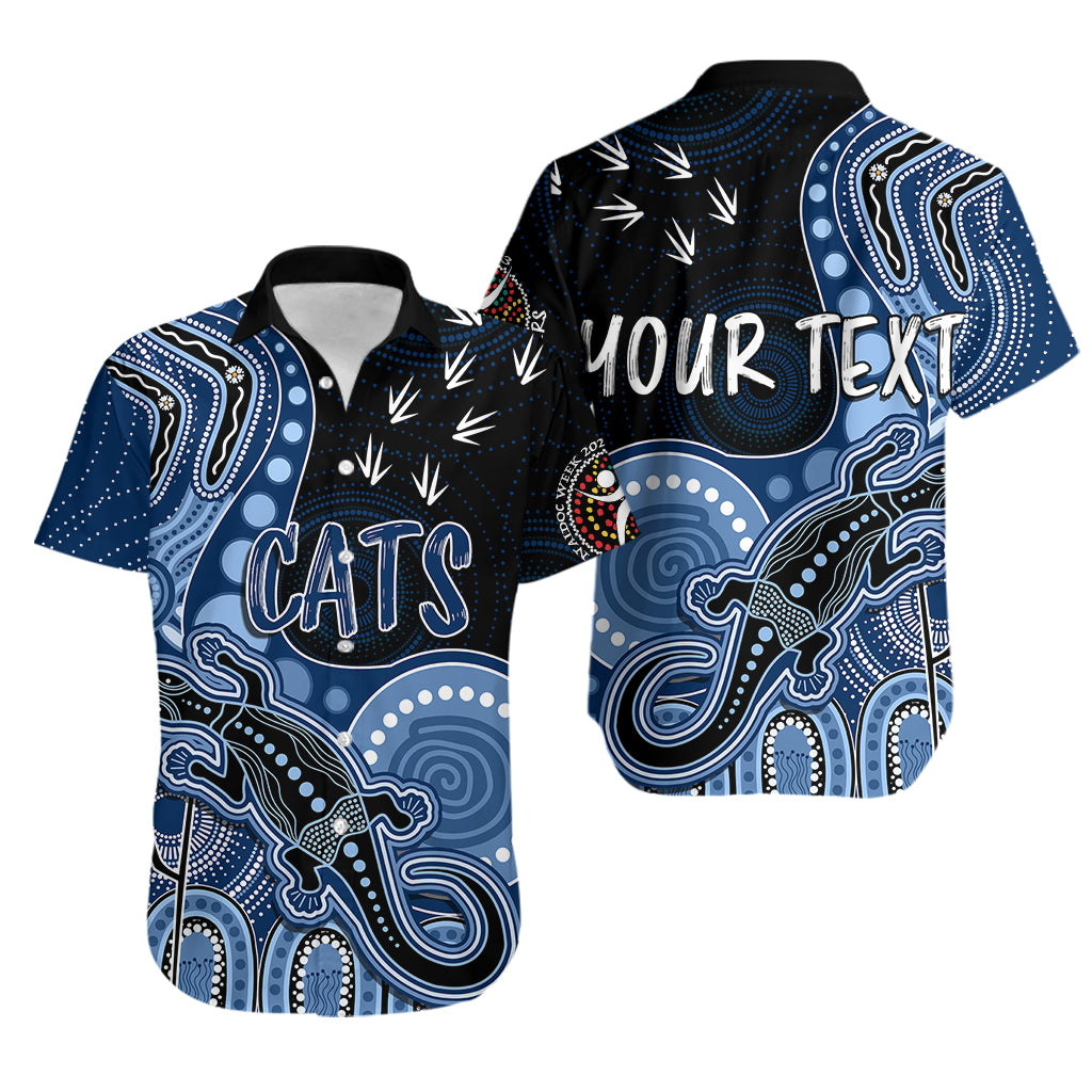 Personalised NAIDOC Week 2023 AFL Cats Hawaiian Shirt Aboriginal Dot Art Lizard Mix Boomerang - Vibe Hoodie Shop