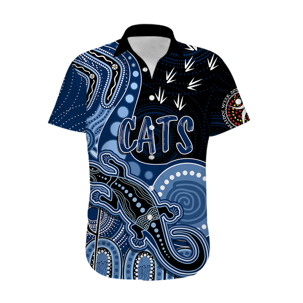 Personalised NAIDOC Week 2023 AFL Cats Hawaiian Shirt Aboriginal Dot Art Lizard Mix Boomerang - Vibe Hoodie Shop