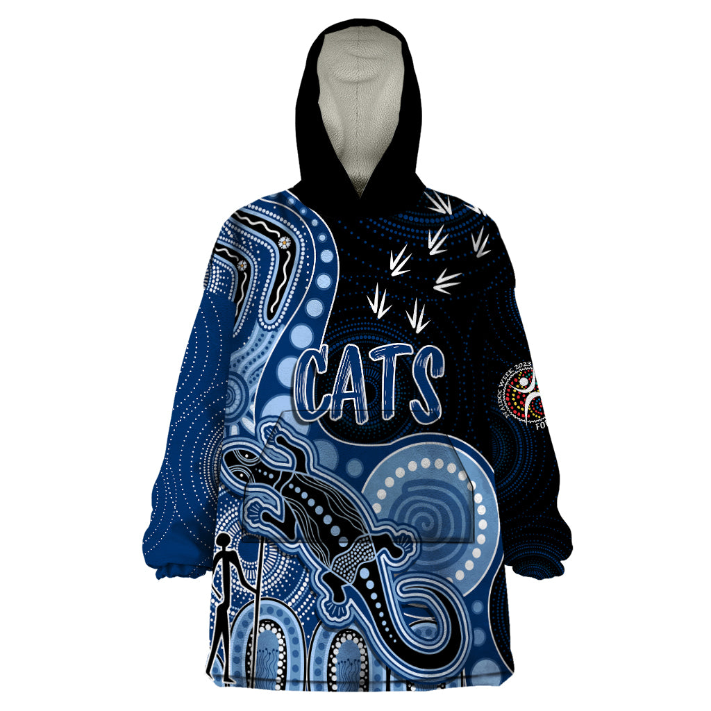 Personalised NAIDOC Week 2023 AFL Cats Wearable Blanket Hoodie Aboriginal Dot Art Lizard Mix Boomerang - Vibe Hoodie Shop