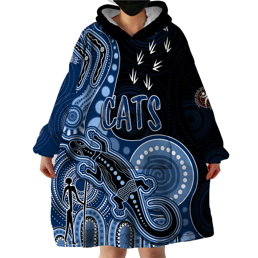 Personalised NAIDOC Week 2023 AFL Cats Wearable Blanket Hoodie Aboriginal Dot Art Lizard Mix Boomerang - Vibe Hoodie Shop