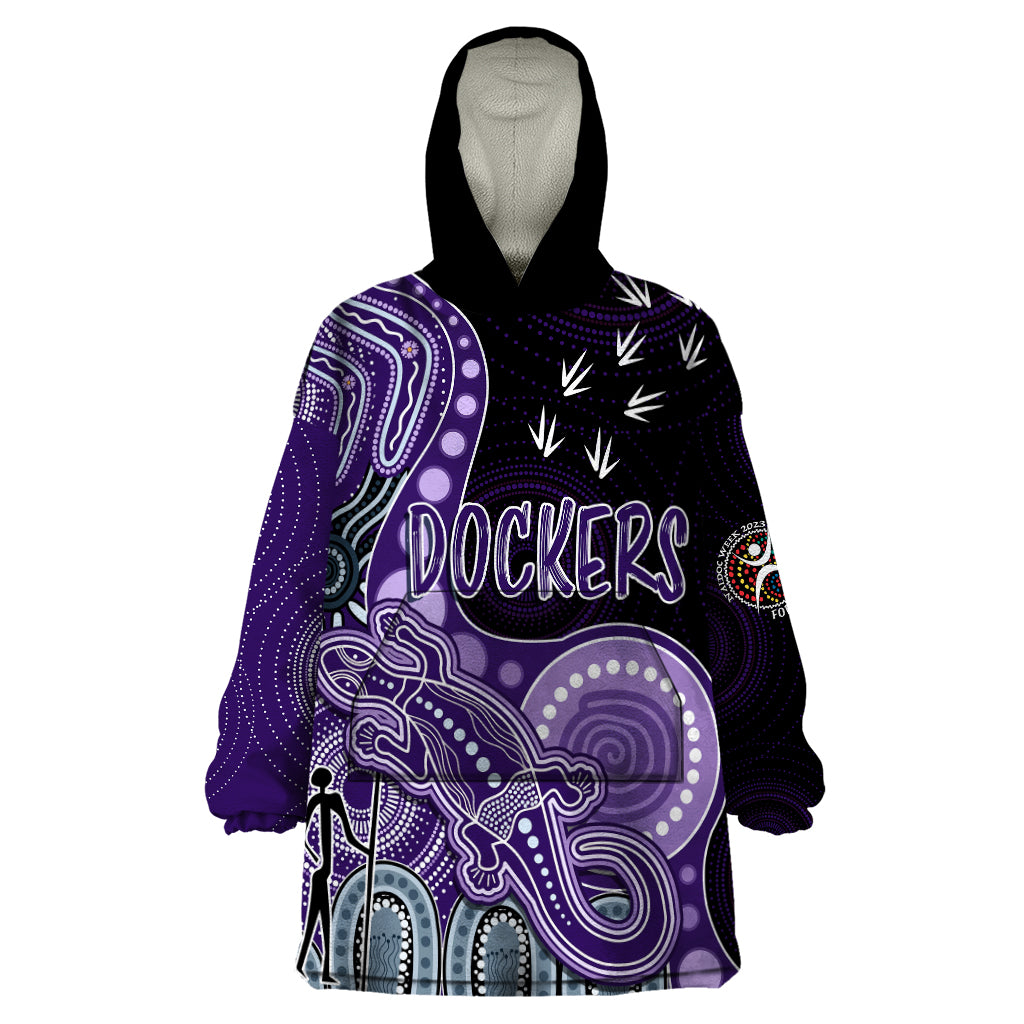 Personalised NAIDOC Week 2023 AFL Dockers Wearable Blanket Hoodie Aboriginal Dot Art Lizard Mix Boomerang - Vibe Hoodie Shop