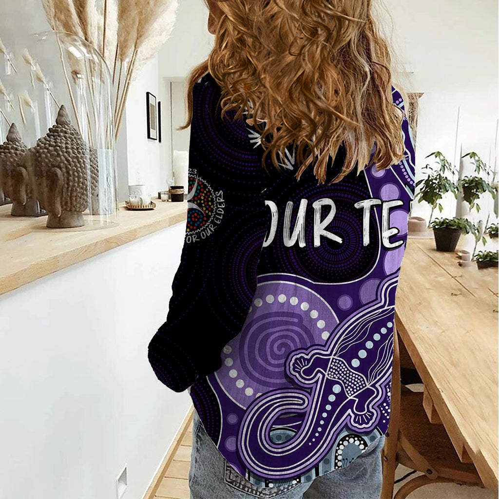 Personalised NAIDOC Week 2023 AFL Dockers Women Casual Shirt Aboriginal Dot Art Lizard Mix Boomerang - Vibe Hoodie Shop
