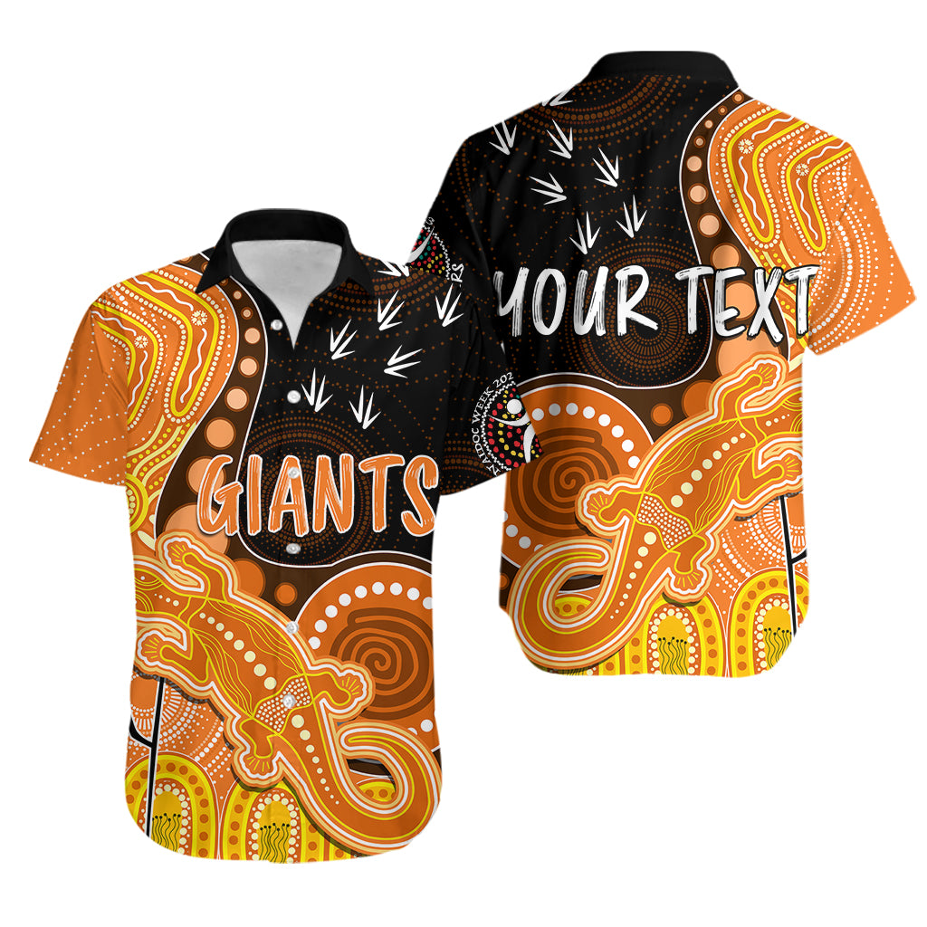 Personalised NAIDOC Week 2023 AFL Giants Hawaiian Shirt Aboriginal Dot Art Lizard Mix Boomerang - Vibe Hoodie Shop