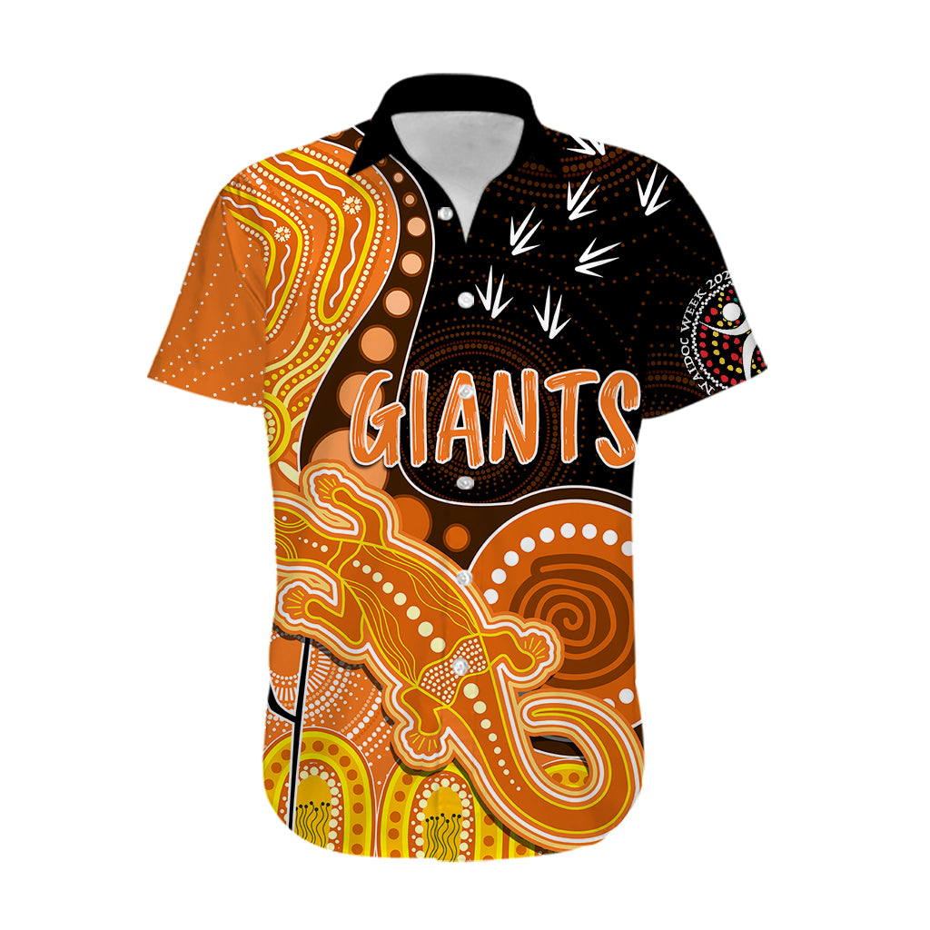 Personalised NAIDOC Week 2023 AFL Giants Hawaiian Shirt Aboriginal Dot Art Lizard Mix Boomerang - Vibe Hoodie Shop