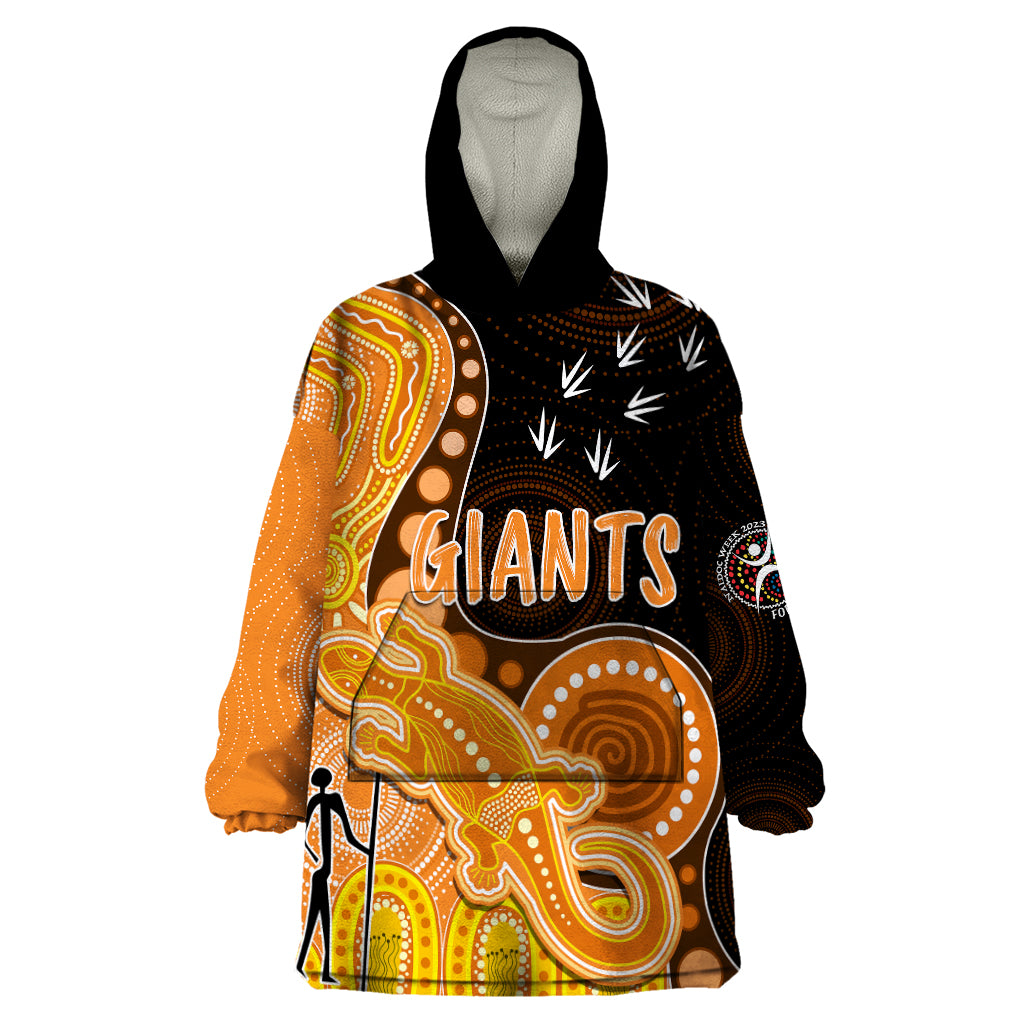 Personalised NAIDOC Week 2023 AFL Giants Wearable Blanket Hoodie Aboriginal Dot Art Lizard Mix Boomerang - Vibe Hoodie Shop