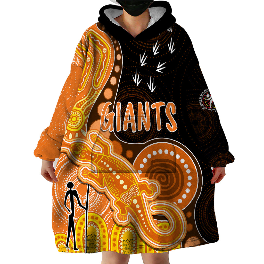 Personalised NAIDOC Week 2023 AFL Giants Wearable Blanket Hoodie Aboriginal Dot Art Lizard Mix Boomerang - Vibe Hoodie Shop