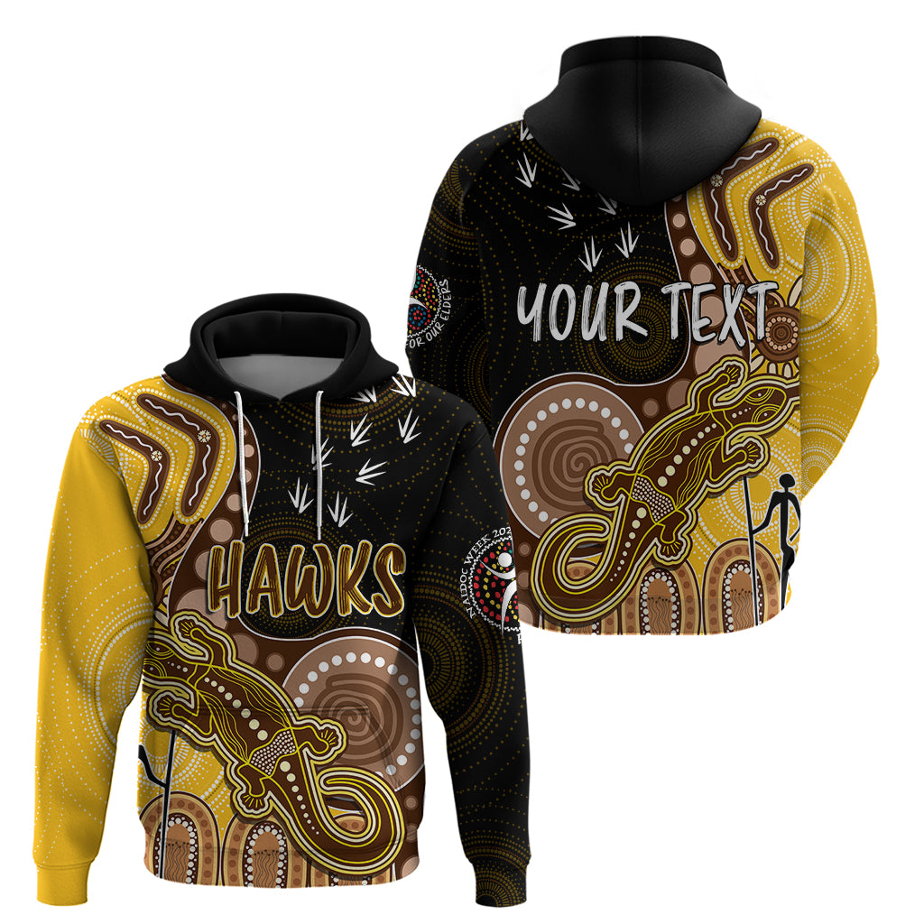 Personalised NAIDOC Week 2023 AFL Hawks Hoodie Aboriginal Dot Art Lizard Mix Boomerang LT7 - Vibe Hoodie Shop