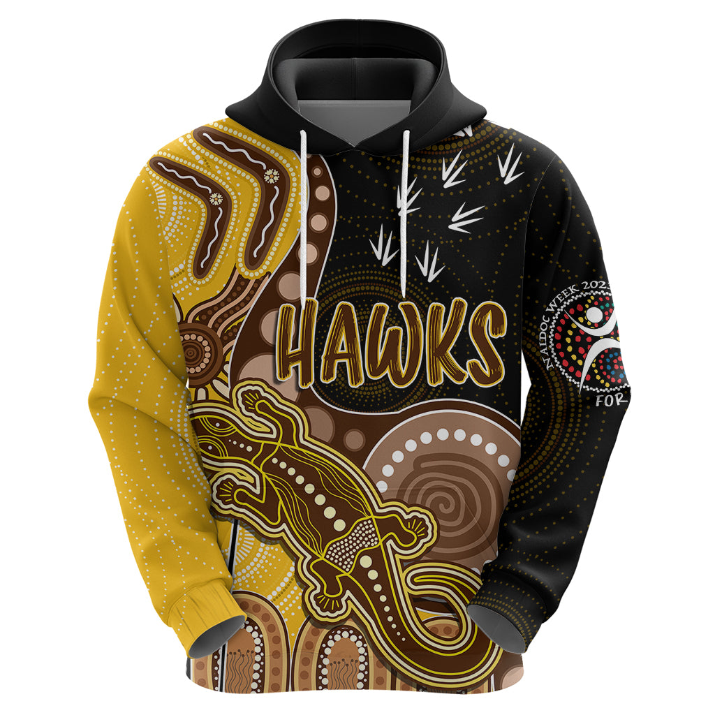 Personalised NAIDOC Week 2023 AFL Hawks Hoodie Aboriginal Dot Art Lizard Mix Boomerang LT7 - Vibe Hoodie Shop