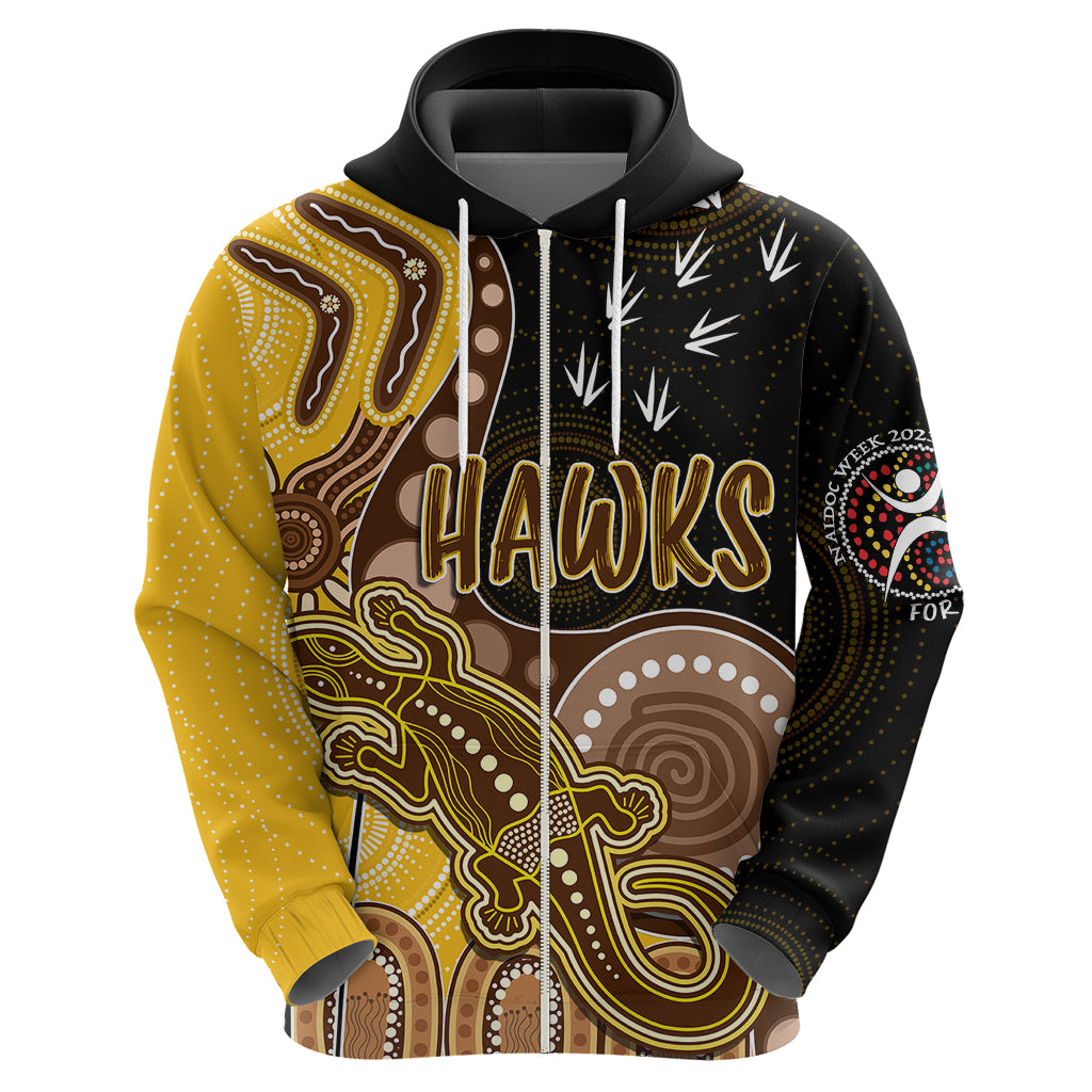 Personalised NAIDOC Week 2023 AFL Hawks Hoodie Aboriginal Dot Art Lizard Mix Boomerang LT7 - Vibe Hoodie Shop