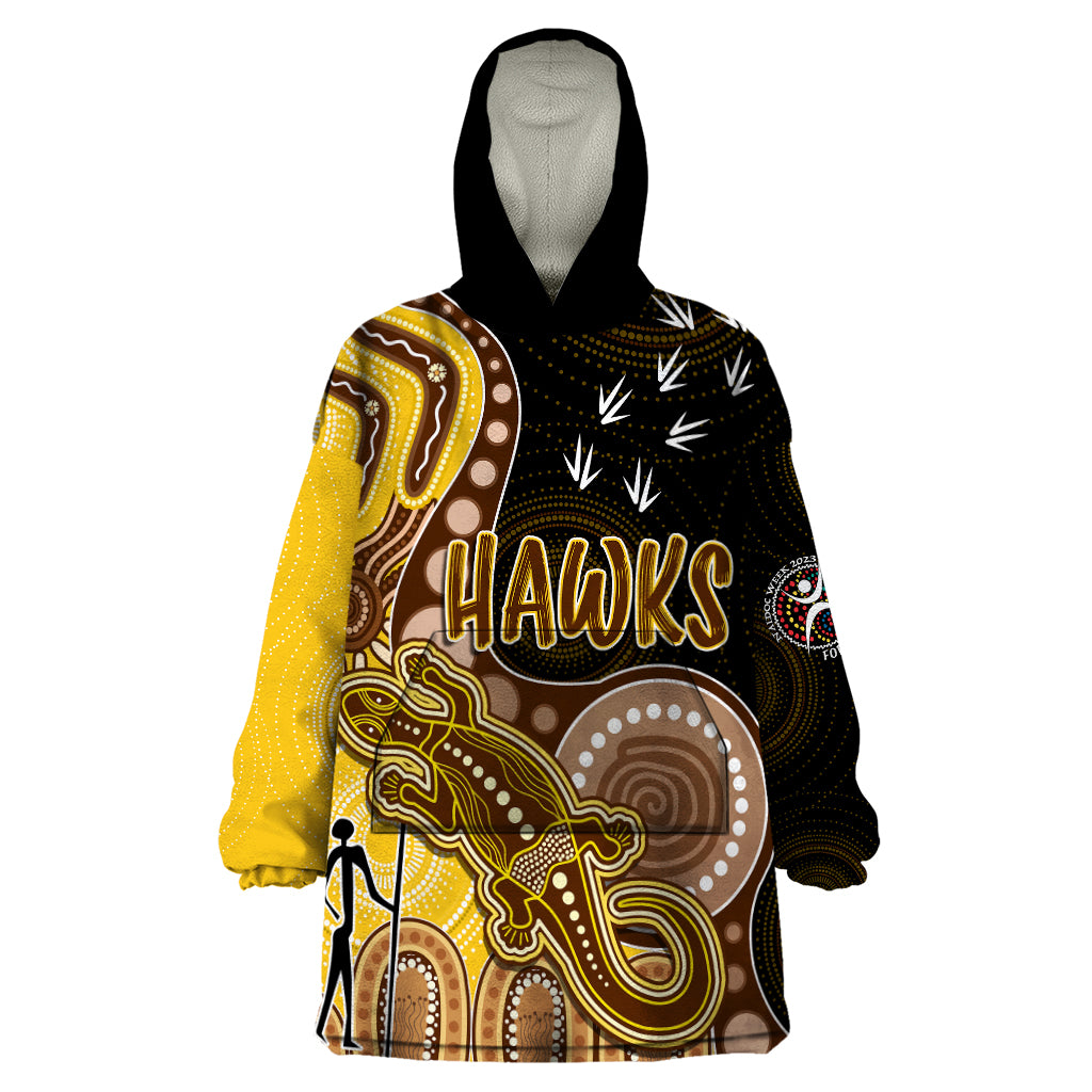 Personalised NAIDOC Week 2023 AFL Hawks Wearable Blanket Hoodie Aboriginal Dot Art Lizard Mix Boomerang - Vibe Hoodie Shop